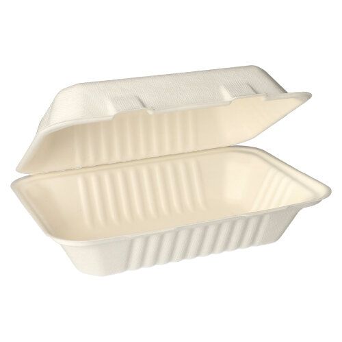Menübox Bagasse m. anhängendem Deckel 220 x 150 x 80 mm ungeteilt weiß