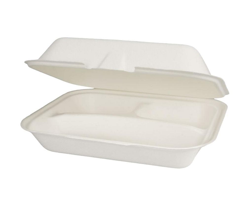 Menübox Bagasse 3-geteilt 24 x 21 x 7 cm weiß