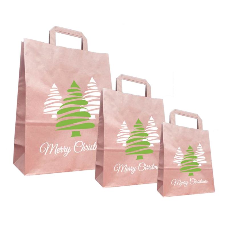 Papiertragetaschen 18 + 8 x 22 cm 80 g/m2 weihnachtliches Motiv "Merry Christmas"
