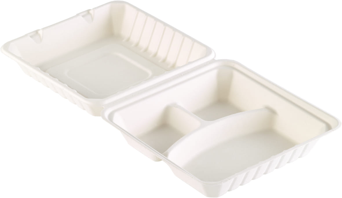 DUNI Menübox aus Bagasse 236 x 231 x 81 mm 3-geteilt weiß (163077)