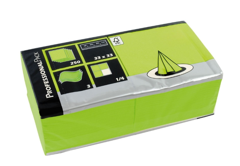 Zelltuch-Servietten 33 x 33 cm 3-lagig 1/4 Falz lime green
