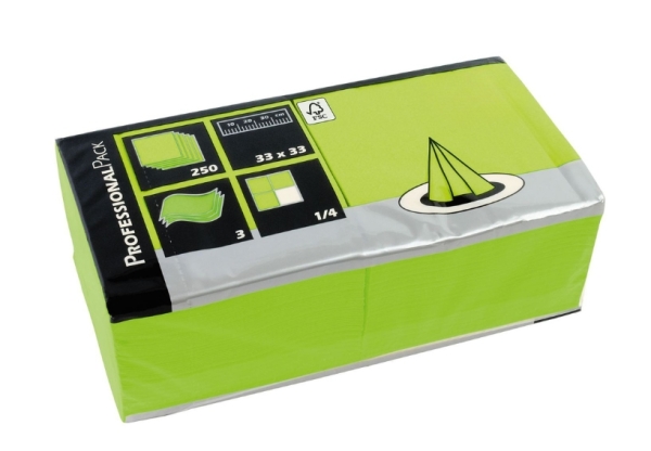 Zelltuch-Servietten 33 x 33 cm 3-lagig 1/4 Falz lime green